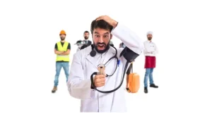 مهنة الطب،الحياة المهنية للأطباء : المخاطر والصعوبات وأساليب النجاح - دكتور يضع يده على رأسه ويشعر بالقلق بسبب مخاطر الطب